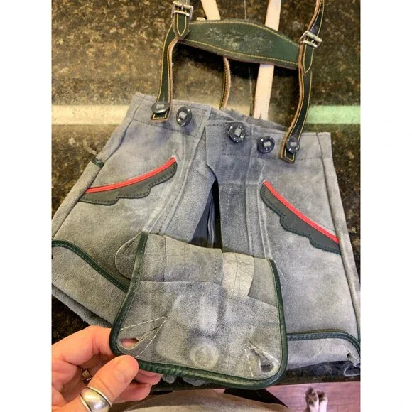 1960s Vintage Leather Suede LEDERHOSEN German Oktoberfest Festival Shorts Child - Picture 8 of 11
